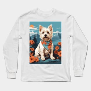West Highland White Terrier in Bandana with Mountain Background Long Sleeve T-Shirt